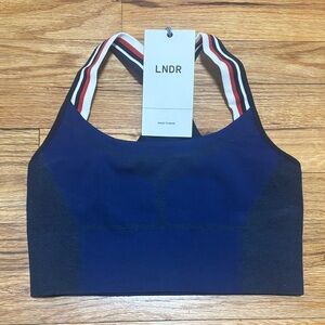 LNDR Navy Sports Bra with Striped Straps